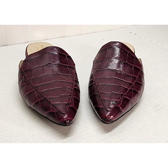 Cole Haan Piper Burgundy Croc-Embossed Leather Mules Block Heel Slip-On Womens - Picture 5 of 15